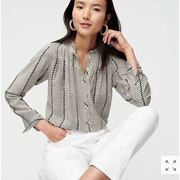 NWT J. Crew ruffleneck classic popover shadow stripe - Picture 1 of 10